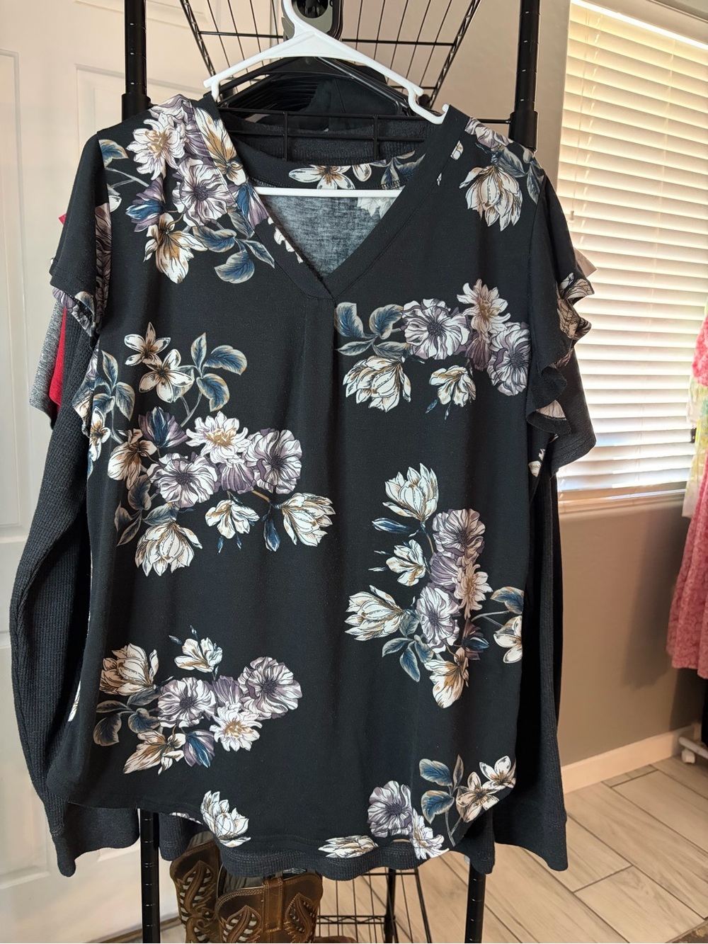 Amazon Black Floral V-Neck Blouse